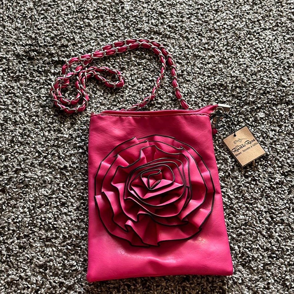 Bottari Fuschia Cross body floral appliqué bag